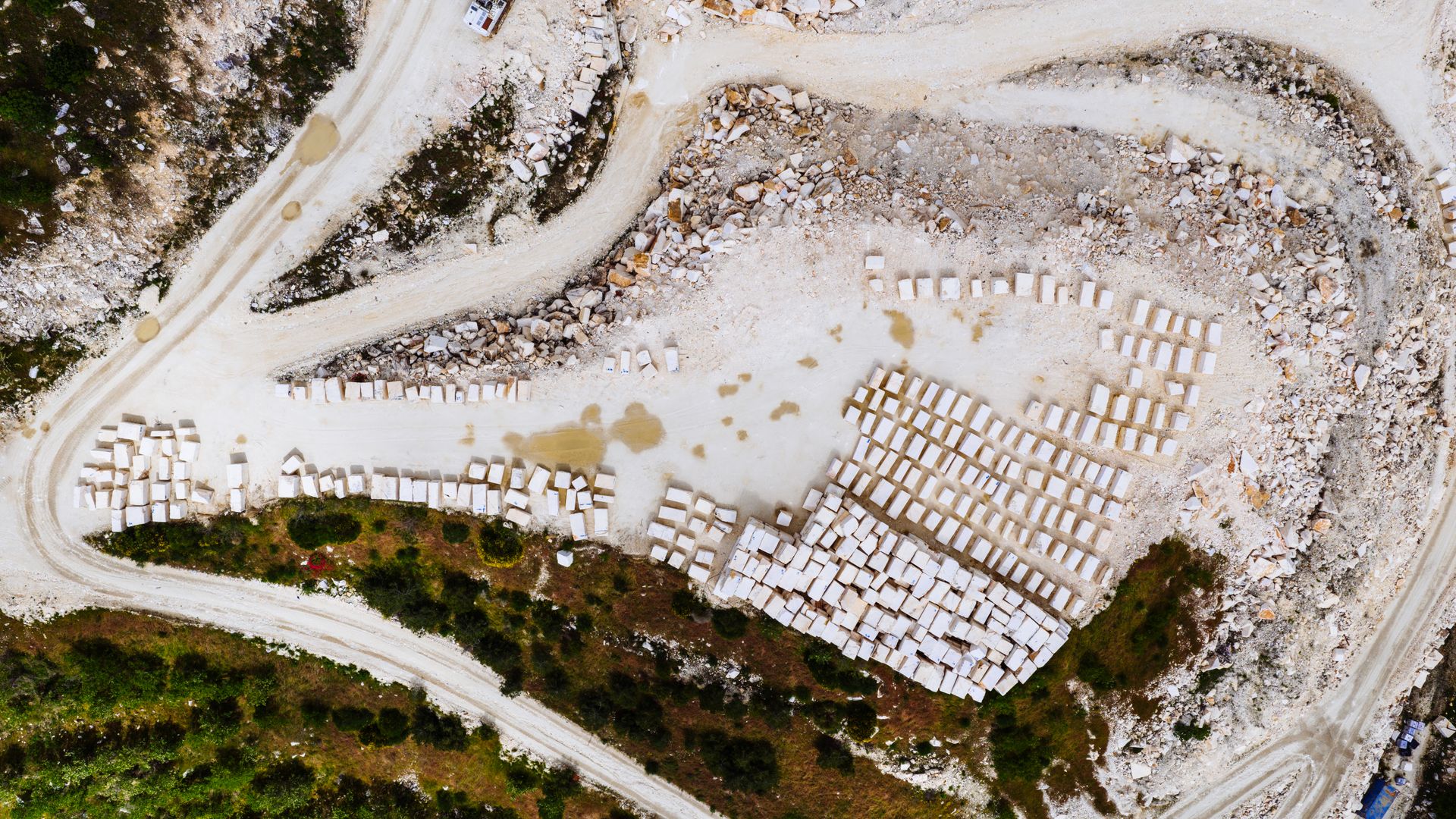 Marble quarry and stacked blocks
