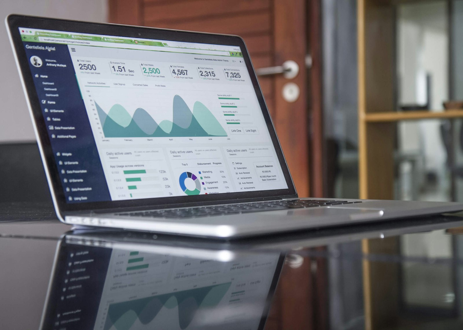 Laptop showing charts and reports