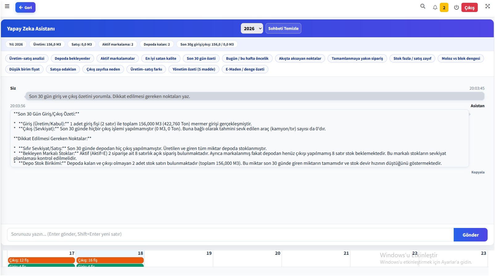 EgeOcak AI assistant chat and yearly summary